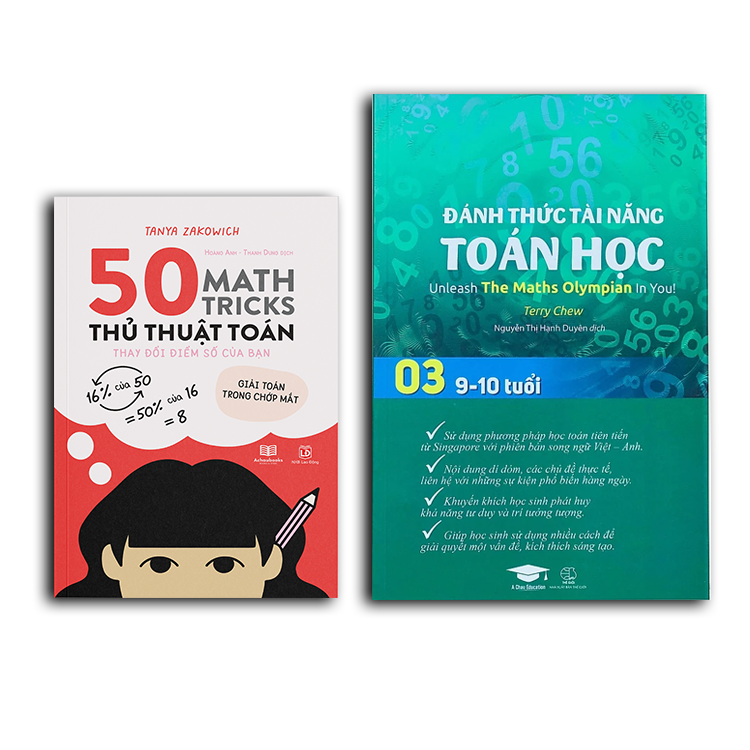 Combo sách Đánh thức tài năng toán học 3 và 50 thủ thuật toán ( 2 cuốn ), sách kiến thức toán học lớp 3 lớp 4 - Hiệu sách Genbooks