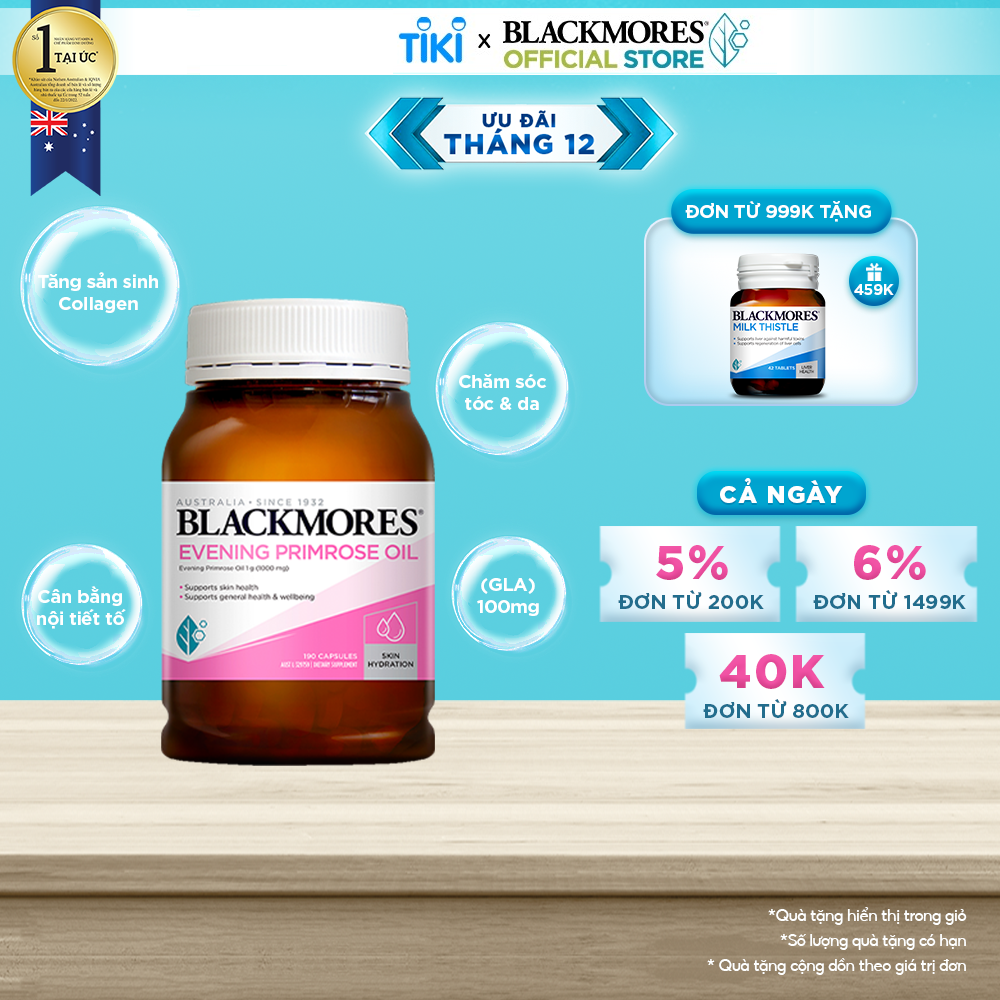 Tinh Dầu Hoa Anh Thảo Hỗ Trợ Cân Bằng Nội Tiết Tố Blackmores Evening Primrose Oil Lọ 190 Viên