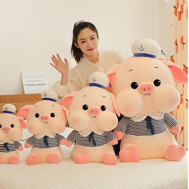 Gấu Bông Heo Thủy Thủ Má Bánh Bao Cute, Heo Bông Mặc Aó Sọc Dễ Thương