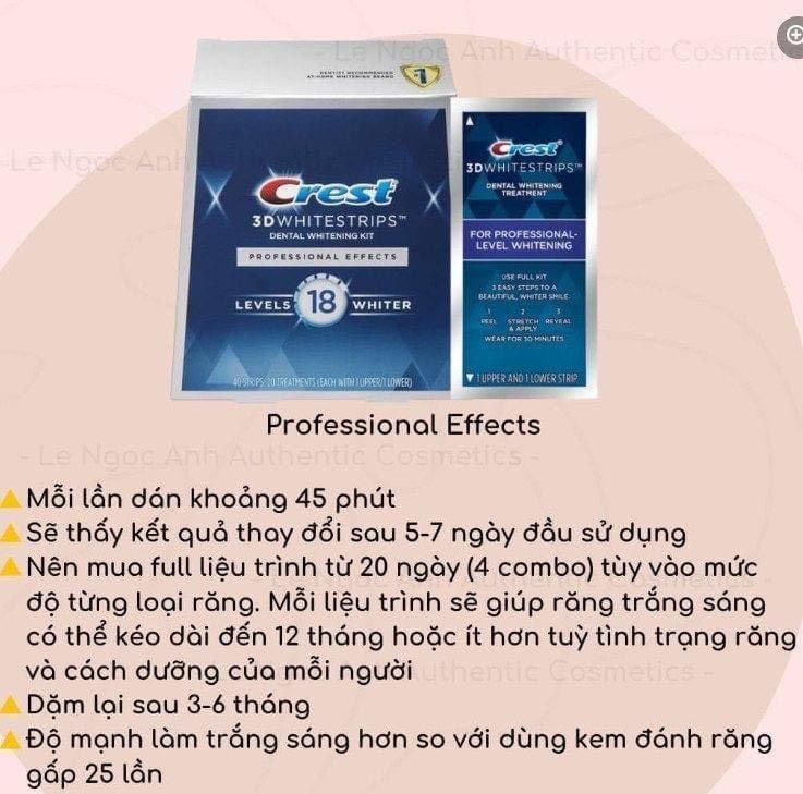 Set 2 Hộp Miếng dán trắng răng Crest 3D White Professional Effects &amp; 1 Hour - 30 GÓI