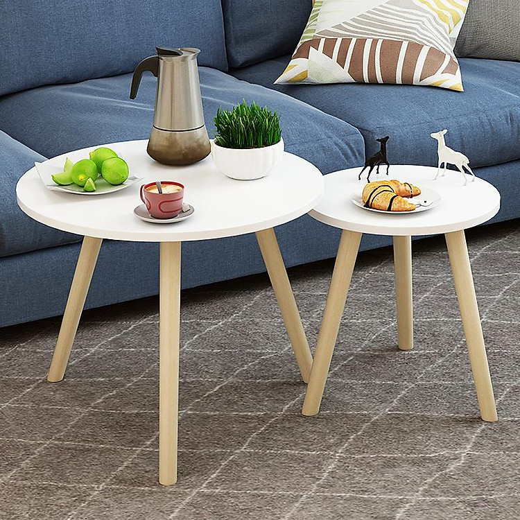 Bàn trà tròn trắng ngồi bệt, Bàn cao sofa GU DECOR