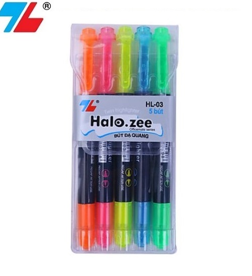Vỉ 5 cây bút dạ quang 2 đầu Thiên Long; HL-03 - bộ 5 màu