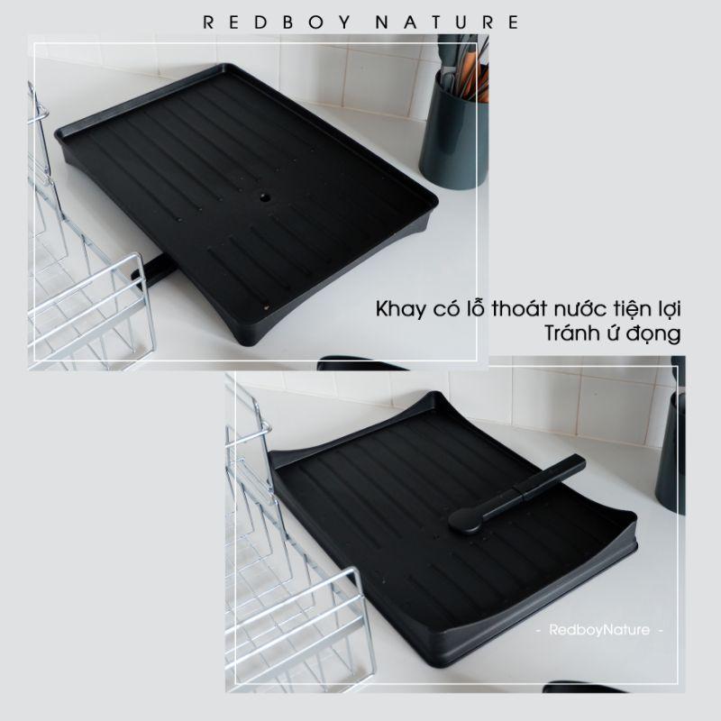 Kệ úp ráo nước chén dĩa inox 2 tầng chống rỉ sét TẶNG KÈM DAO CẮT TRÁI CÂY
