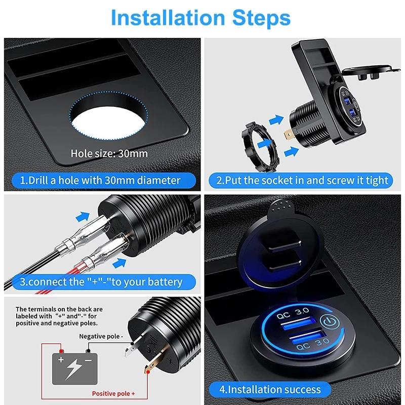 Điện tích nhanh 3.0 Ổ cắm bộ sạc xe hơi USB kép