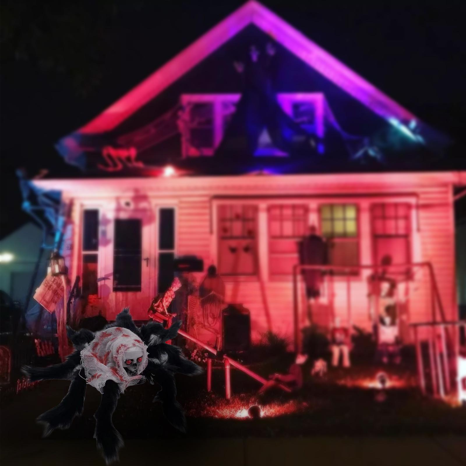 15 Inch Halloween Giant Spider Scary Creepy Skull Spider Halloween Skeleton Head Spider Realistic Hairy Spider Props