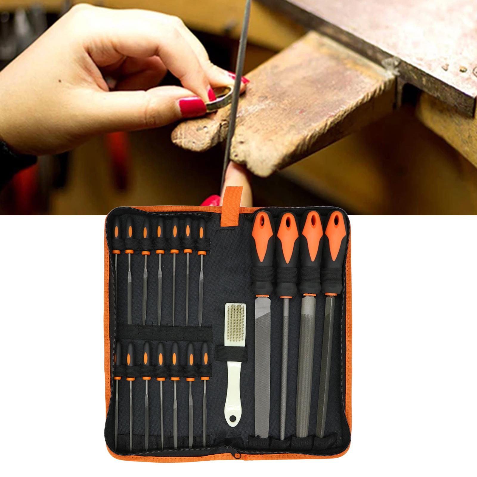19Pcs Forged Alloy Steel File Set with Carry Case, Precision Flat/Triangle/Half-round/Round Large File and 14x Needle Files, Soft Handle, Shaping Tool