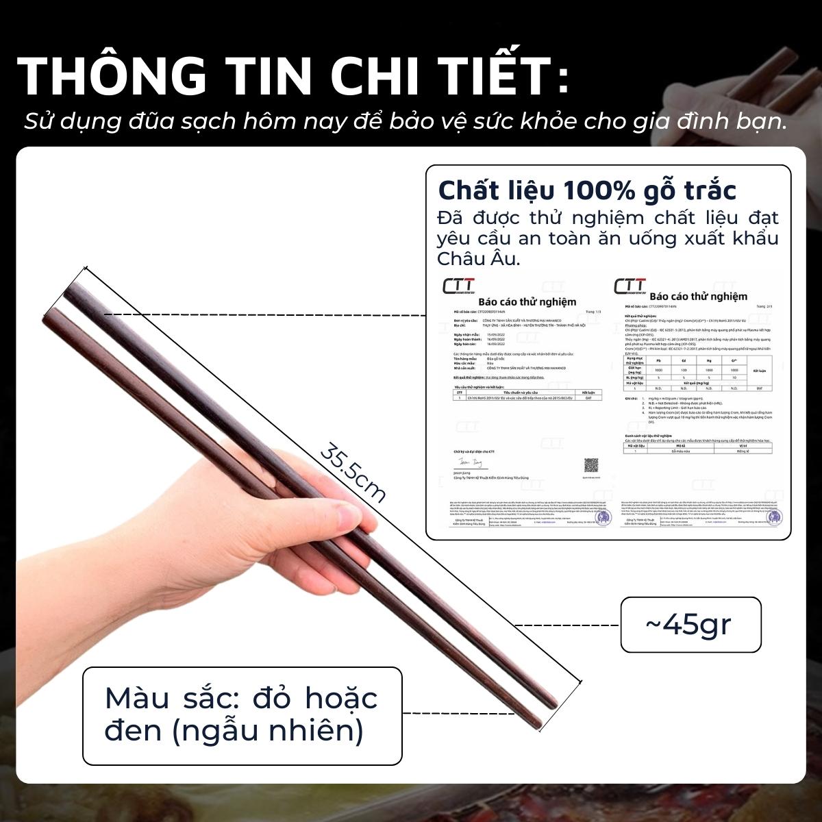 Đũa xào nấu thức ăn DandiHome gỗ trắc cao cấp, chịu nhiệt tốt, không độc hại khi gặp nhiệt độ cao