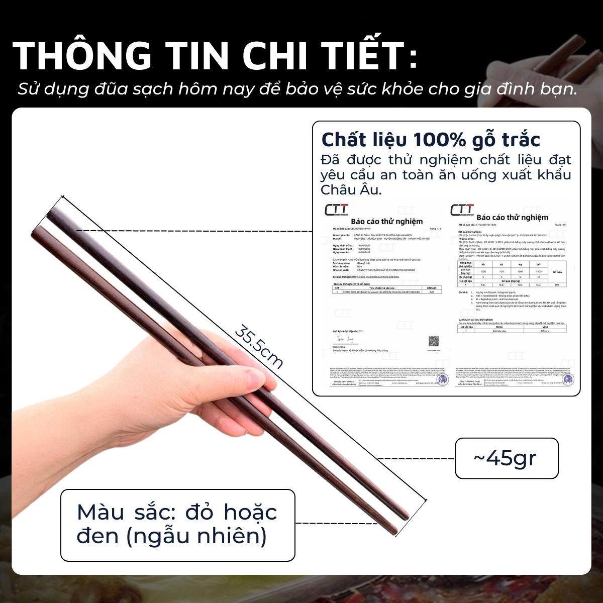 Đũa xào nấu thức ăn DandiHome (đũa cả) gỗ trắc cao cấp, chịu nhiệt tốt, không độc hại khi gặp nhiệt độ cao