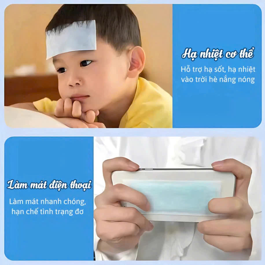 COMBO  4 Miếng Dán LÀM MÁT Cơ Thể ĐIỆN THOẠI Gel Làm Mát Chống Nóng Bạc Hà Tác Dụng 8 Tiếng Không Kích Ứng Da