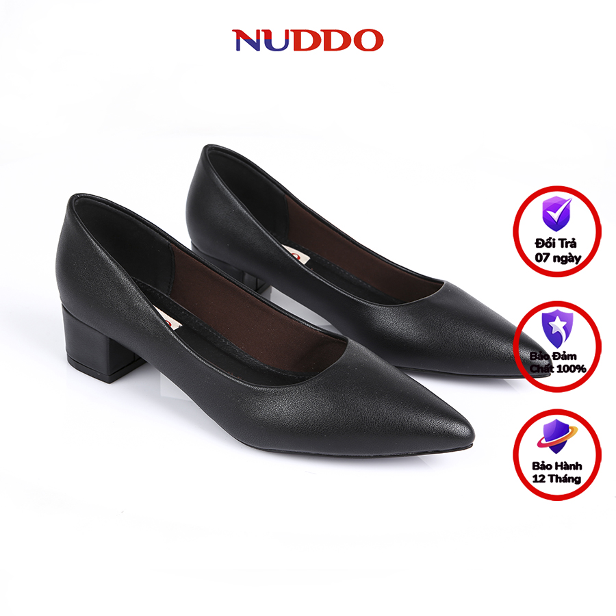 Giày cao gót công sở nữ cao cấp NUDDO mũi nhọn da mềm gót vuông 3p NU207