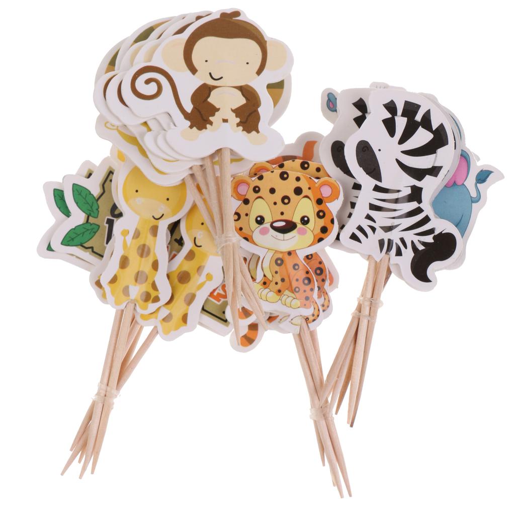 48x Wild Animal Cupcake Toppers Picks Baby Shower Kid Birthday Party Decor