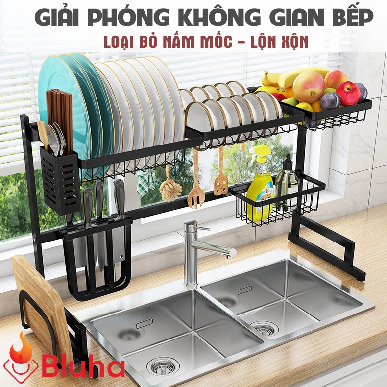 Kệ Chén Inox - Kệ Bếp, Kệ Úp Chén, Kệ Để Chén Bát Trên Bồn Rửa Sơn Đen Tĩnh Điện Cao Cấp - 85cm