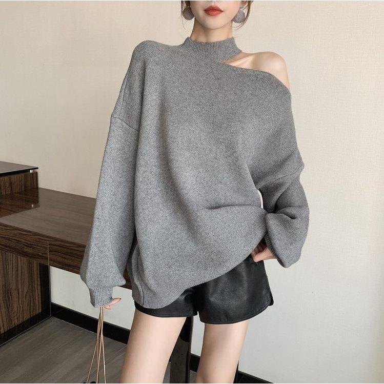 Áo Nỉ Nữ Khoét Vai Dài Tay Dáng Trùm Mông Cá Tính