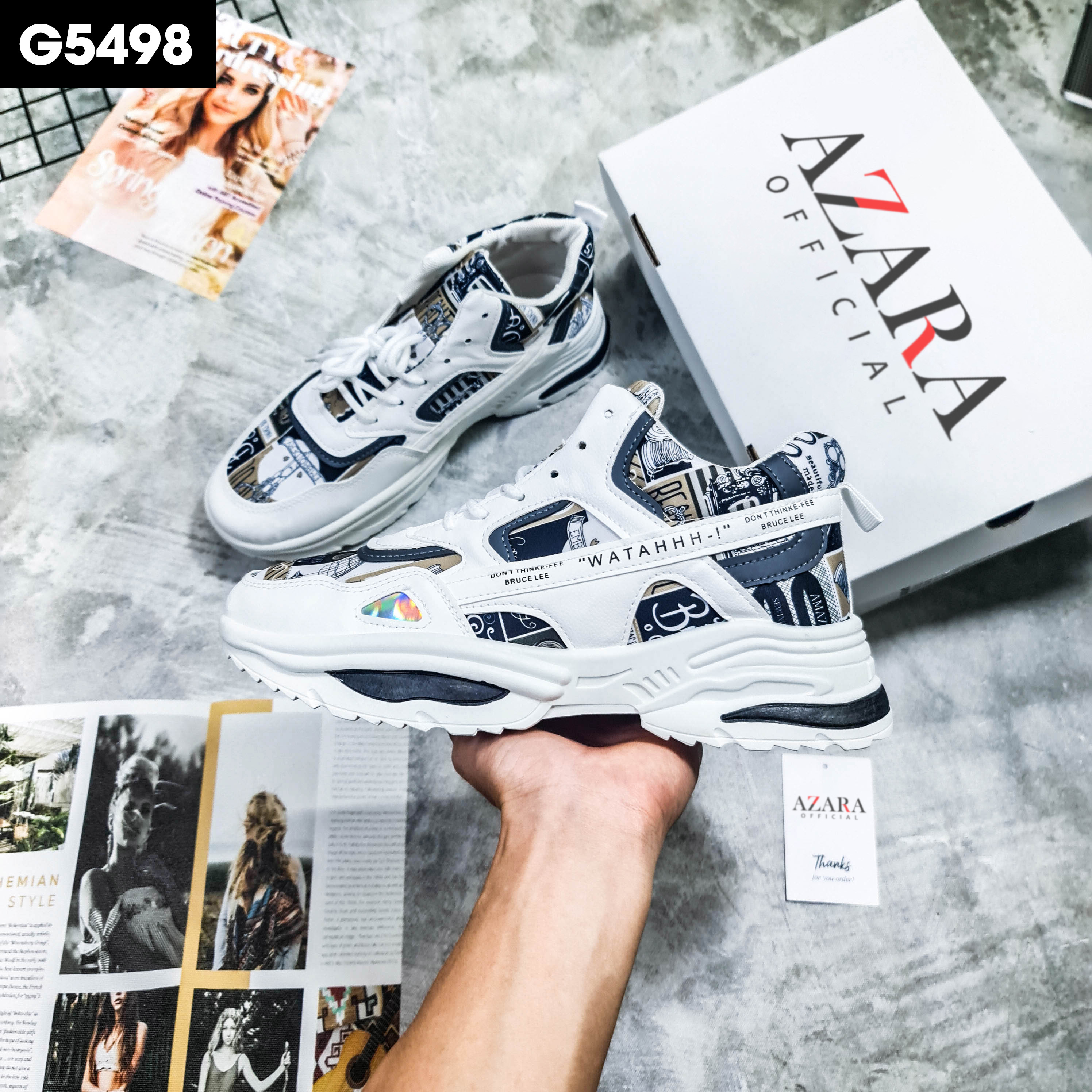 Giày Thể Thao Nam AZARA - Sneaker Màu Đen -  Cam, Phong Cách Đường Phố , Đế Tăng Chiều Cao, Đi Êm chân, Thoải MÁi - G5498