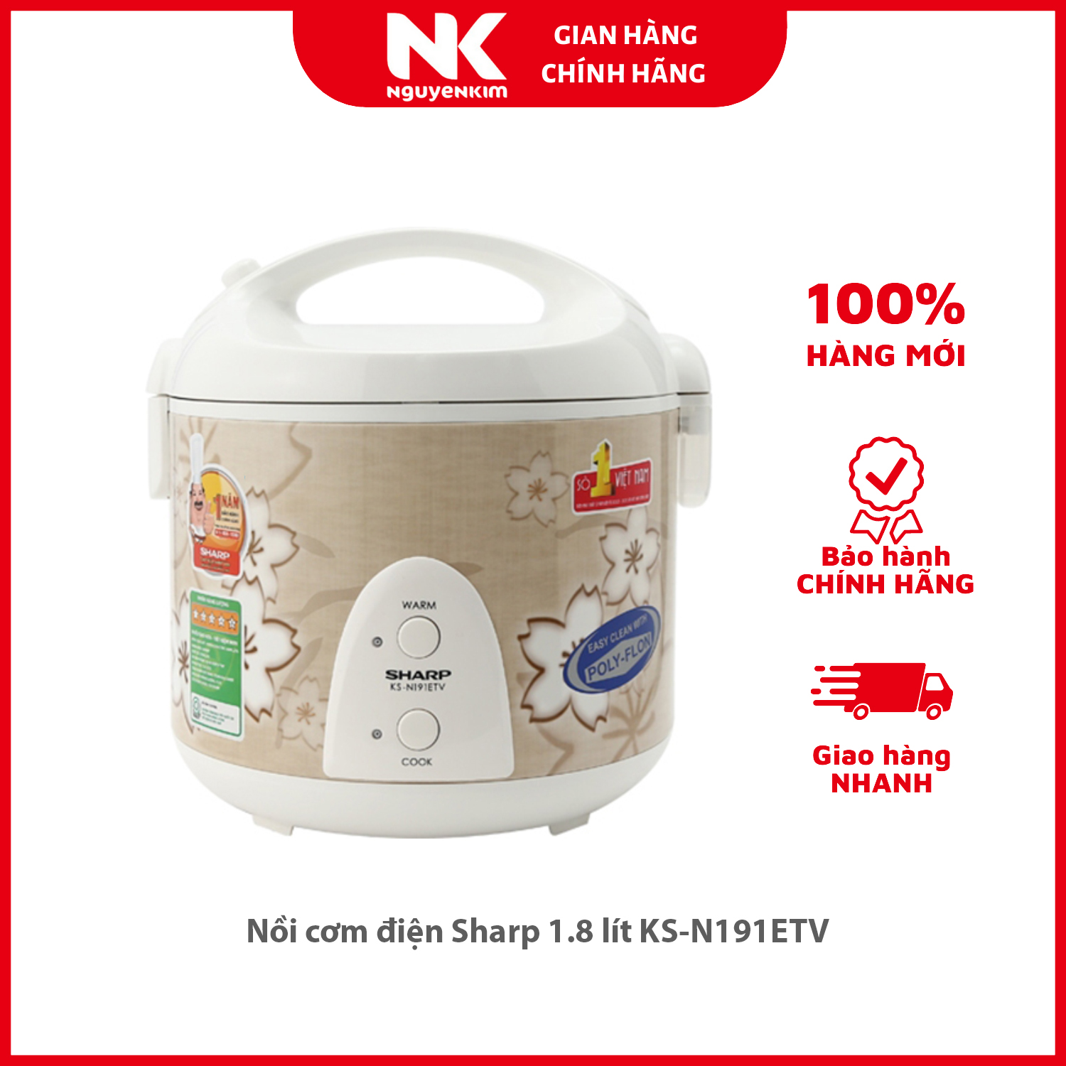 Nồi cơm điện Sharp 1.8 lít KS-N191ETV - Hàng chính hãng