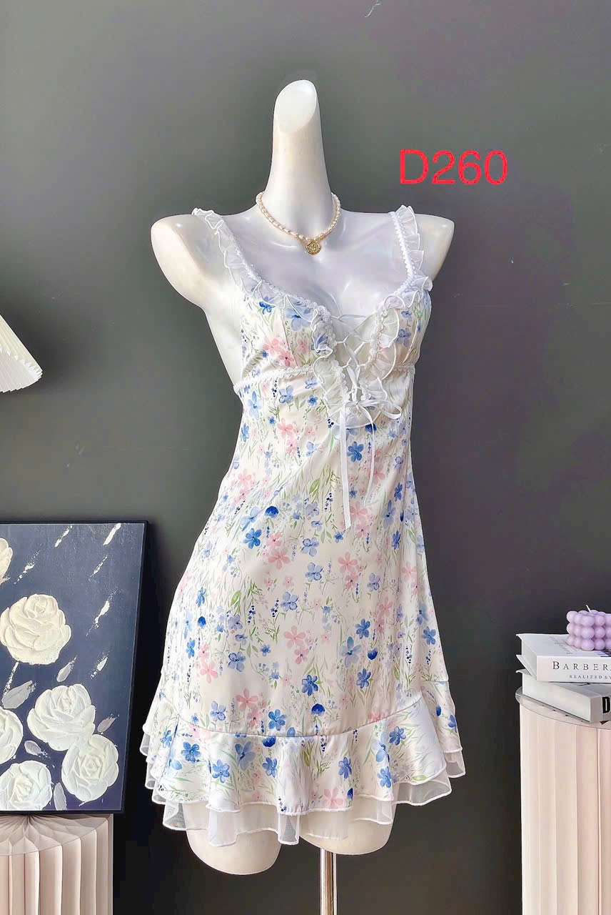 Váy Ngủ D260 Lụa Quảng Châu Cao Cấp Cột Dây Hoa Gợi Cảm