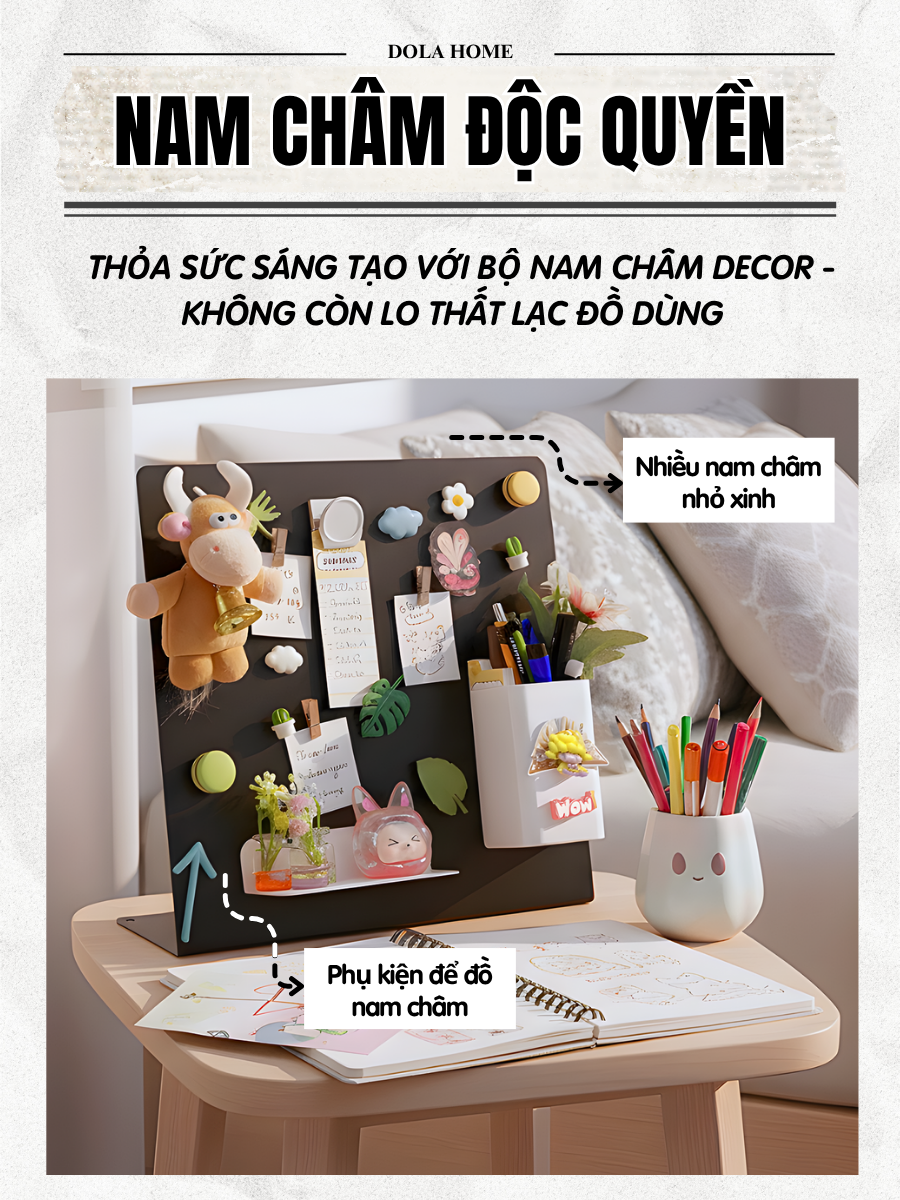 Bảng Từ Tính Kim Loại Dola Home – Nhỏ Gọn, Ghi Chú Viết Xoá Dễ, Decor Góc Làm Việc Aesthetic