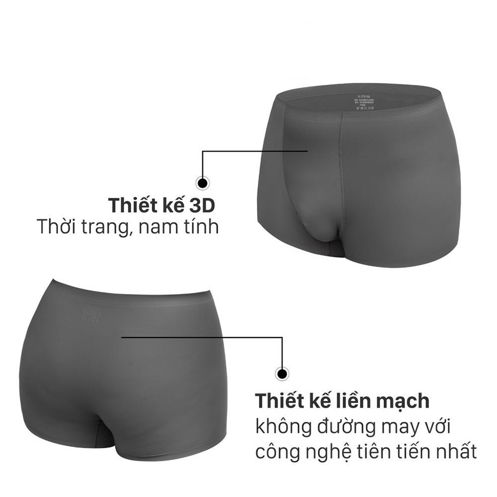 Combo 4 Quần lót boxer nam - Quần sịp đùi su đúc lụa sữa cao cấp không đường may Micado