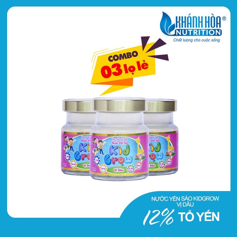 Nước yến sào 12% TỔ YẾN KIDGROW hương Dâu Khánh Hòa Nutrition - 3 Lọ x 70ml