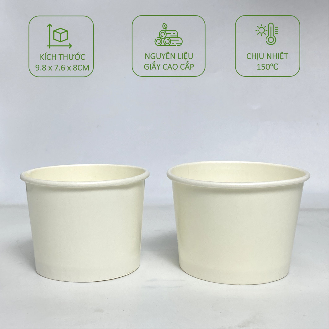 50 tô giấy trắng 12oz - 360ml, 16oz - 500ml, 320z- 946ml có nắp, đựng kem, cháo, thực phẩm nóng, lạnh
