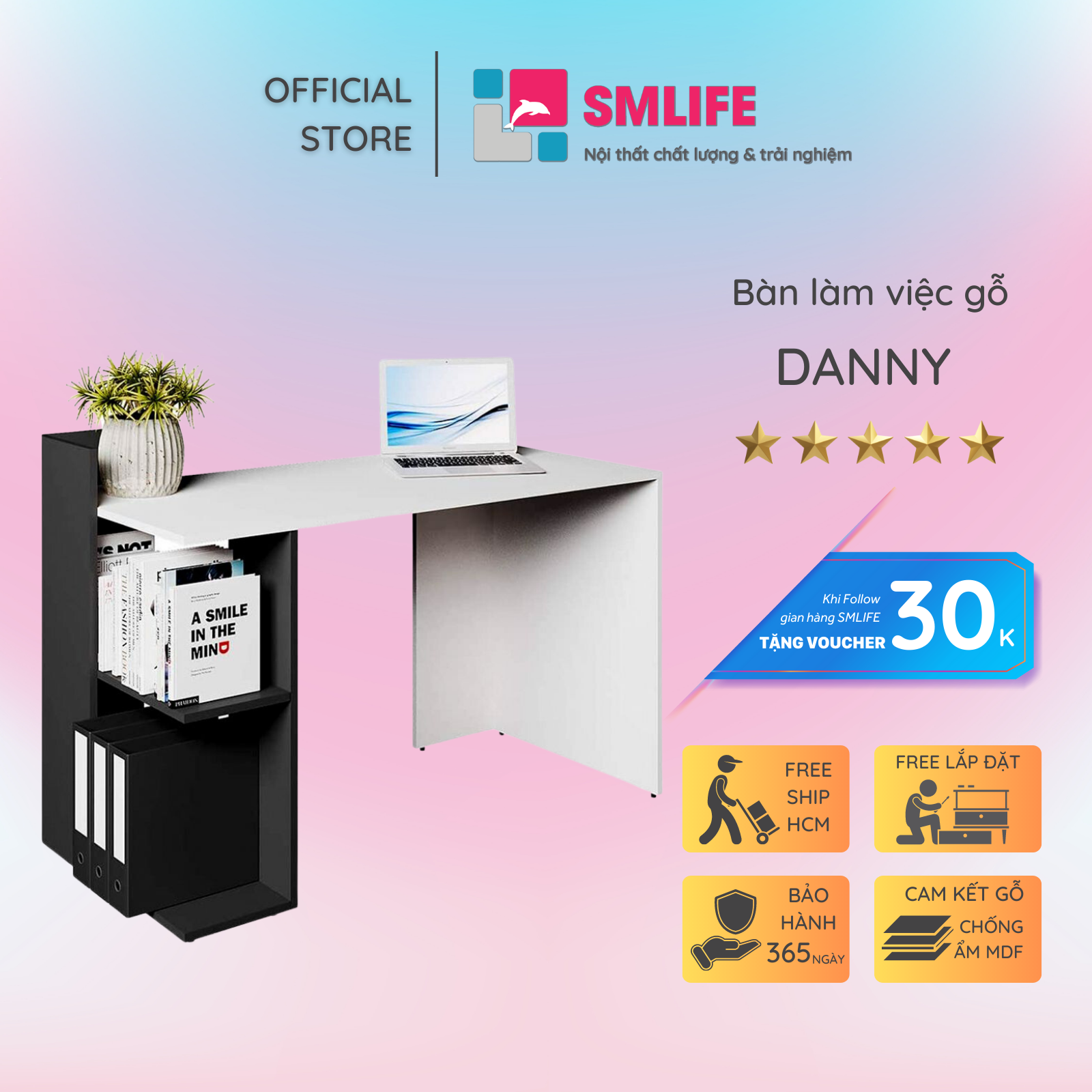 Bàn làm việc, bàn học gỗ hiện đại SMLIFE Danny  | Gỗ MDF dày 17mm chống ẩm | D120xR60xC85cm