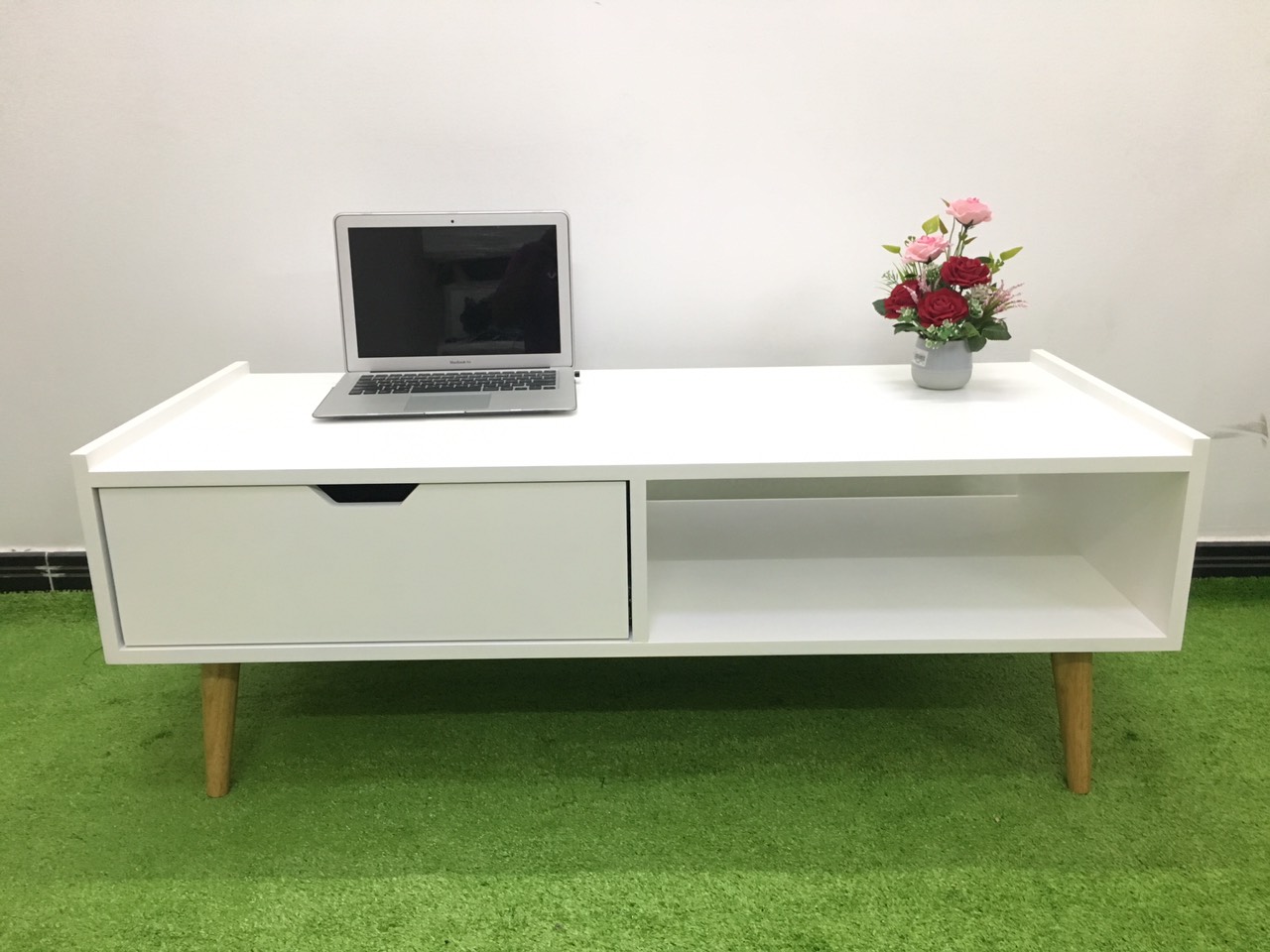 Bàn trà cafe sofa phòng khách hình hộp trắng T819-1 KT120x50x43