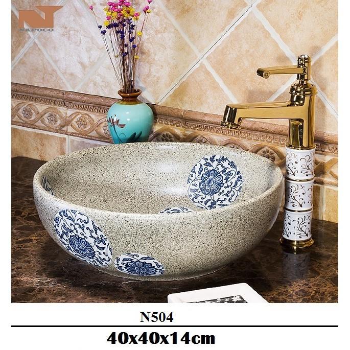 Chậu lavabo để bàn nghệ thuật với tông màu xanh yên bình