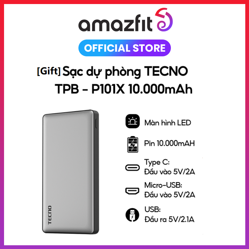 Pin Sạc Dự Phòng Tecno 10.000 mAh Tích hợp Cổng USB Type-C Input - Hàng Chính Hãng