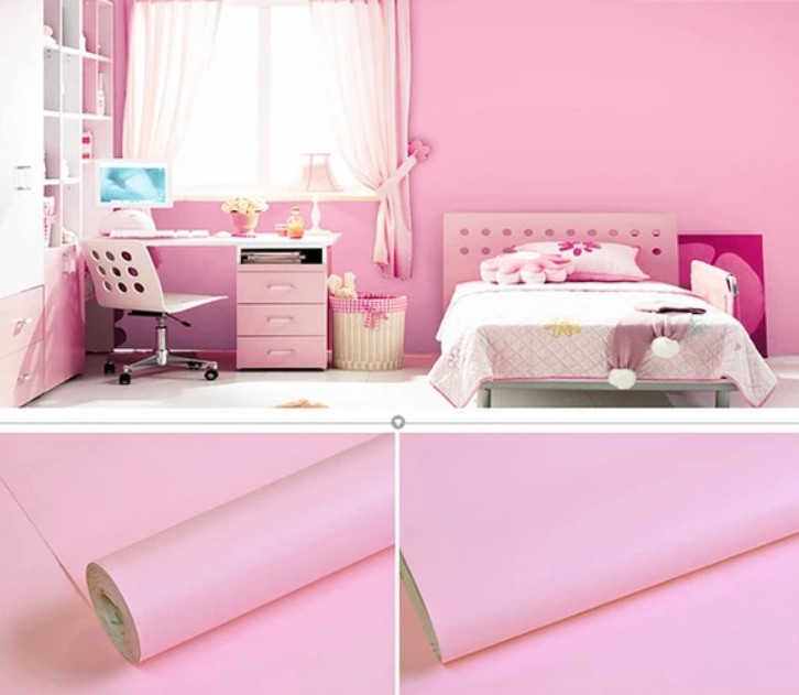 Cuộn 5 Mét Decal Giấy Dán Tường Màu Hồng Sáng Bề Mặt Nhám