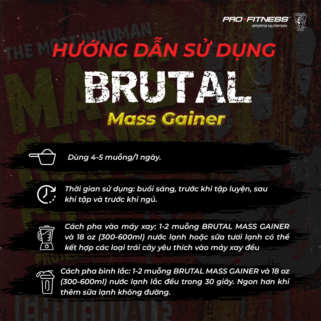 Sữa mass tăng cân Mass Brutal Gainer - Sữa siêu tăng cân cho người gầy với 60g Protein, 240g Carb và 14g BCAA (Túi 6,8kg