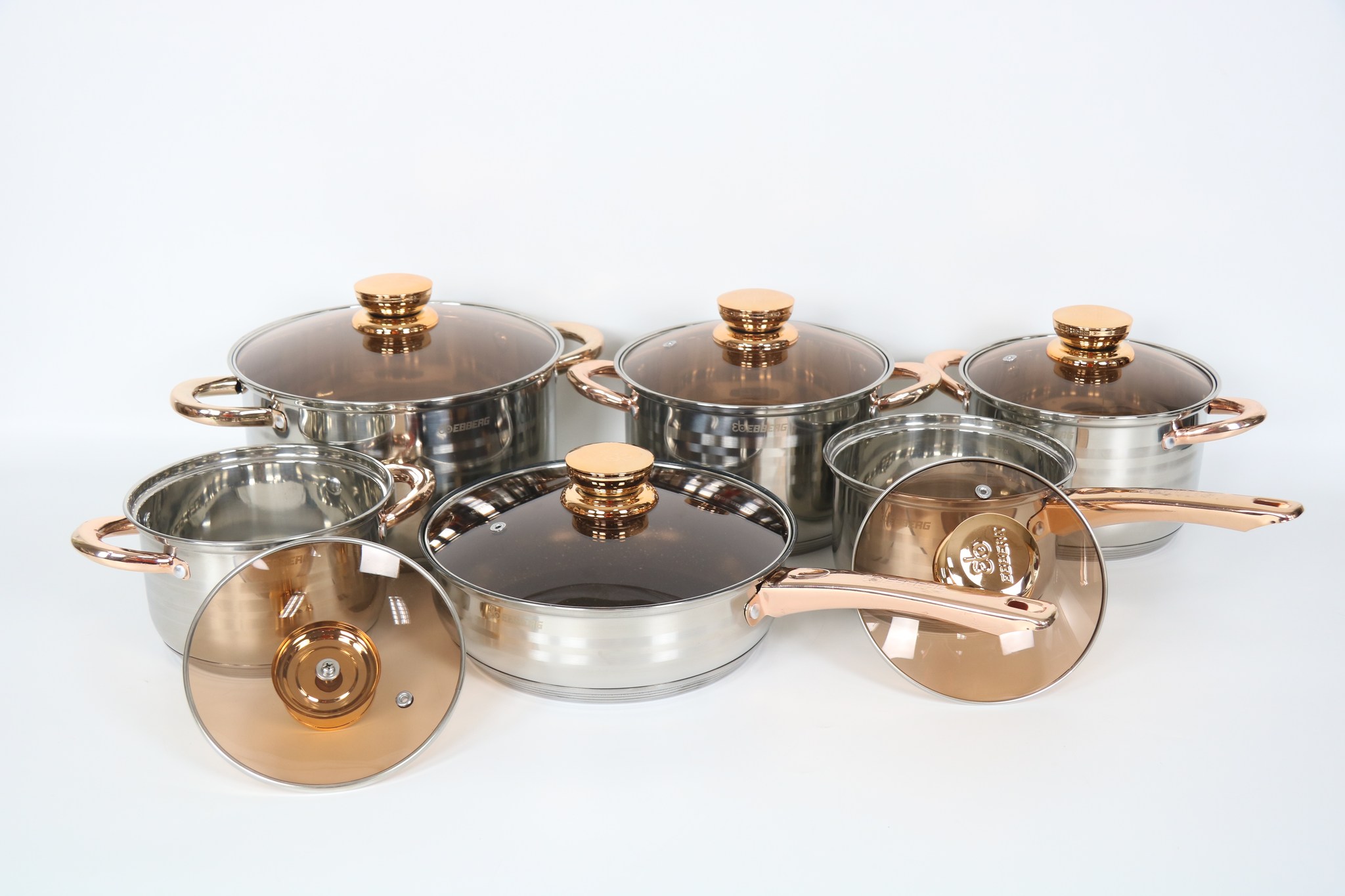 Bộ 6 Nồi Chảo Inox 5 Đáy Eb EBBERG EB-8013B (EB-8013/EB-813/EB-811) Dùng Mọi Bếp - Hàng Chính Hãng