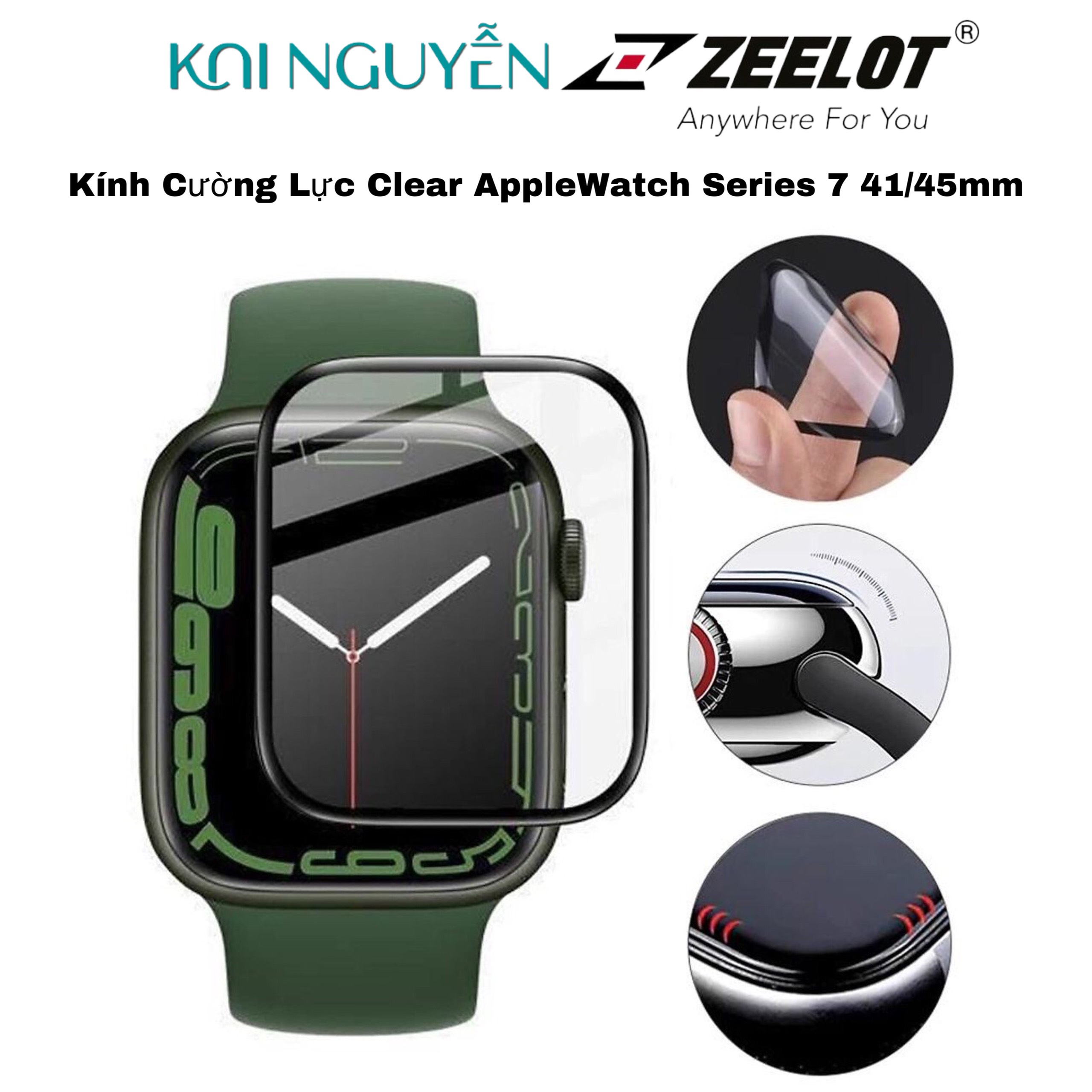 Kính Cường Lực ZEELOT Ultra Clear Dành cho Apple Watch Series 7 41 và 45mm - Hàng chính hãng