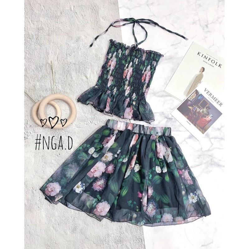 Set hoa chun + chân váy