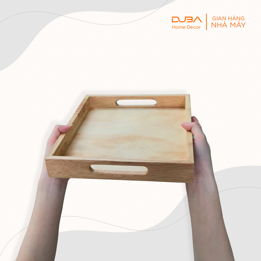 Khay trà gỗ chữ nhật, khay gỗ decor đựng cốc, bưng đồ ăn màu tự nhiên chuẩn xuất khẩu - DUBA