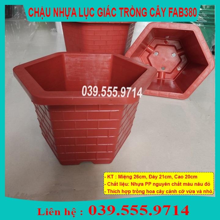 5 Chậu Nhựa Lục Giác Đỏ Vân Gạch  FA380  hàng đẹp giá rẻ