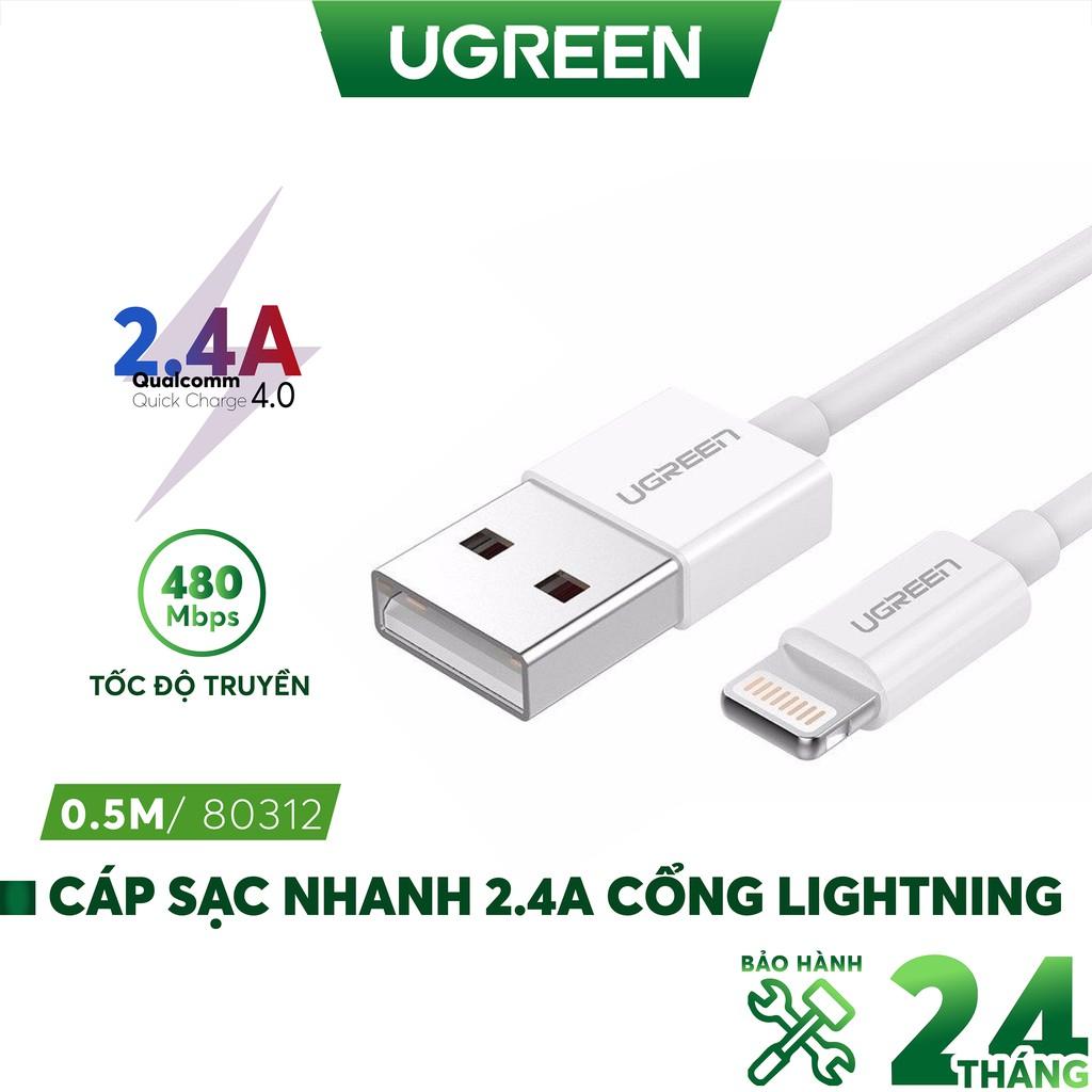 Cáp sạc Light/ning MFI UGREEN US155 US199 US291 cho iPhone / iPad / iPod dòng 2.4A dài 1m 2m - Hàng chính hãng