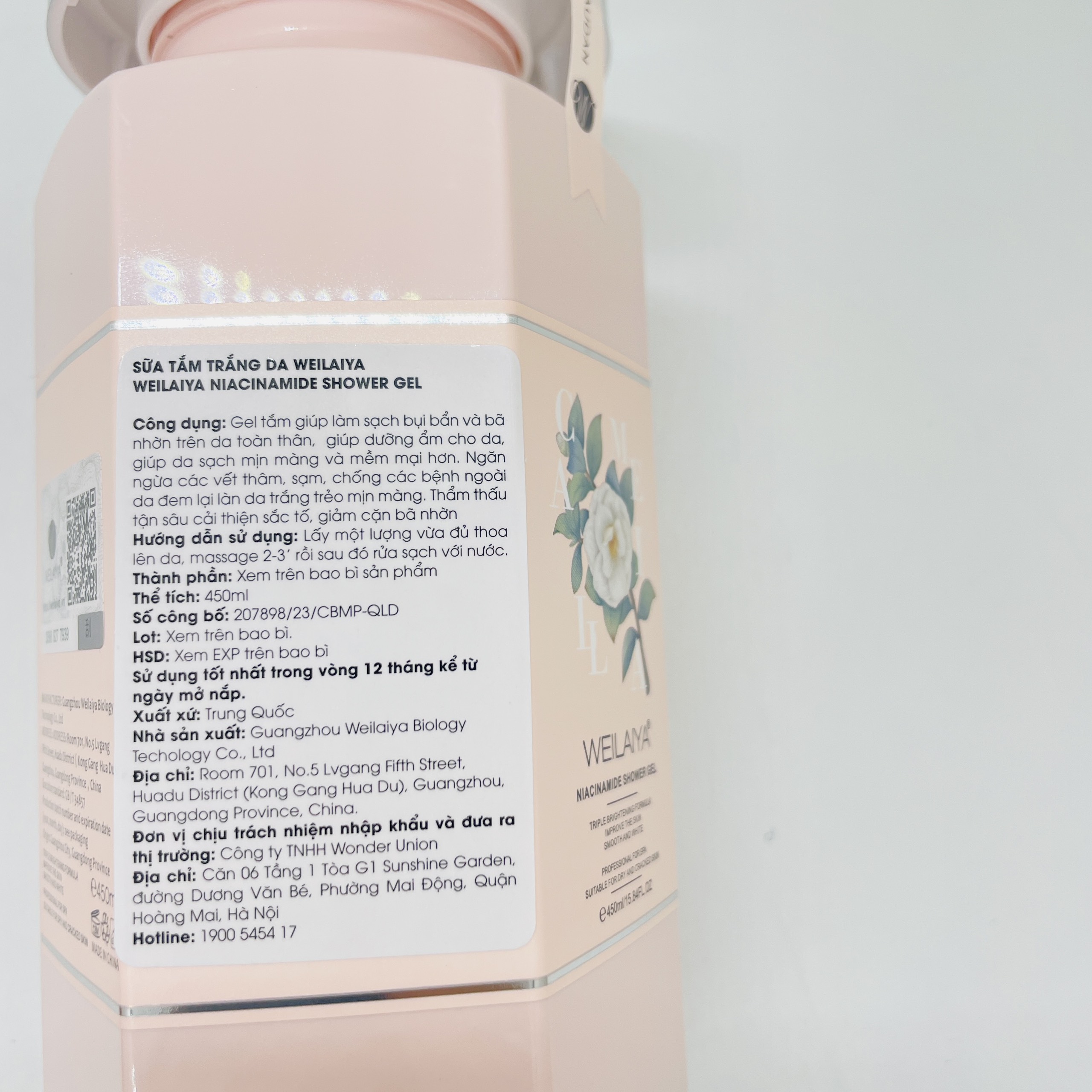 Sữa Tắm Trắng Da Hoa Trà Weilaiya Niacinamide Shower Gel - Hương nước hoa ngọt ngào 450ml