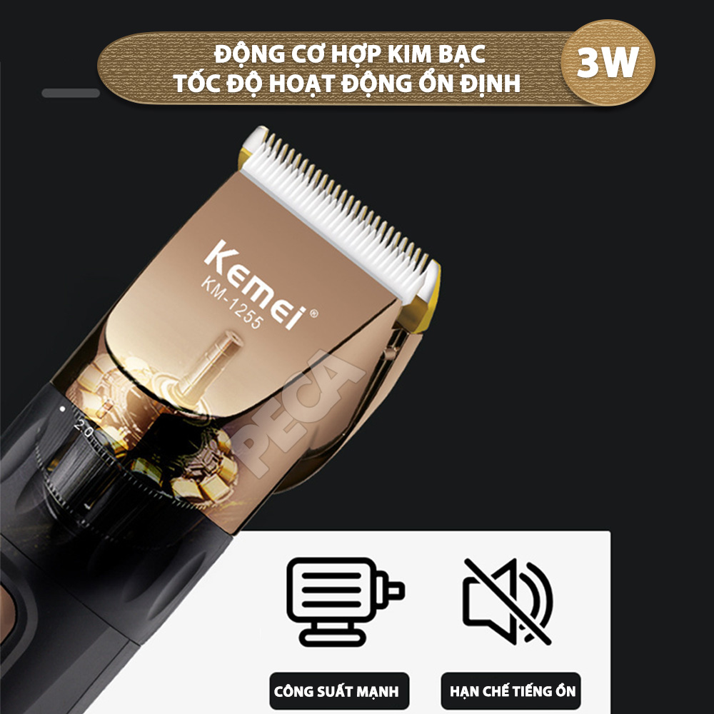 Tông đơ cắt tóc không dây Kemei KM-1255 dùng cho cá nhân và gia đình - Hàng chính hãng