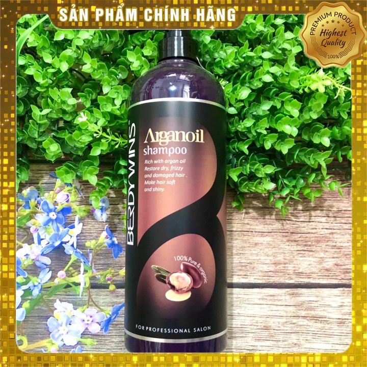 [+Tặng mũ trùm] Dầu gội BERDYWINS Argan Oil siêu mượt phục hồi tóc hư tổn 1000ML (NEW)