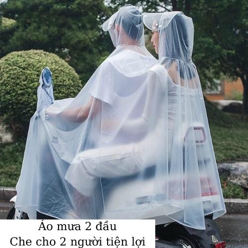 Áo mưa trong suốt 2 đầu-1 đầu có kính che mặt, Áo mưa Hàn Quốc có kèm chụp gương dài rộng, chất liệu dày dặn siêu bền