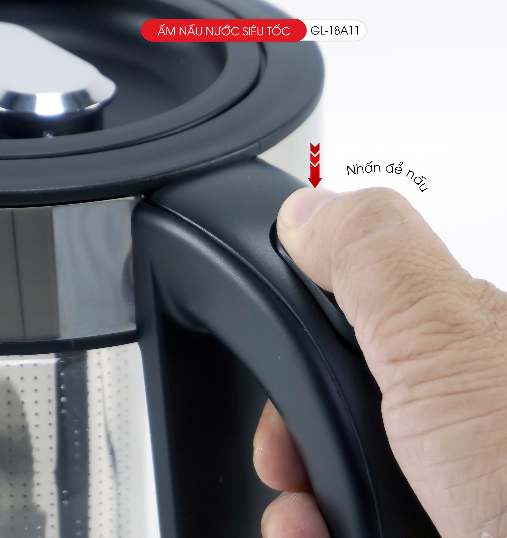 Ấm Nấu Nước Siêu Tốc Thủy Tinh Gali GL-18A11–Dung Tích 1.7L–Lưới Lọc Pha Trà–Mâm Nhiệt Inox 304–Tự Ngắt An Toàn