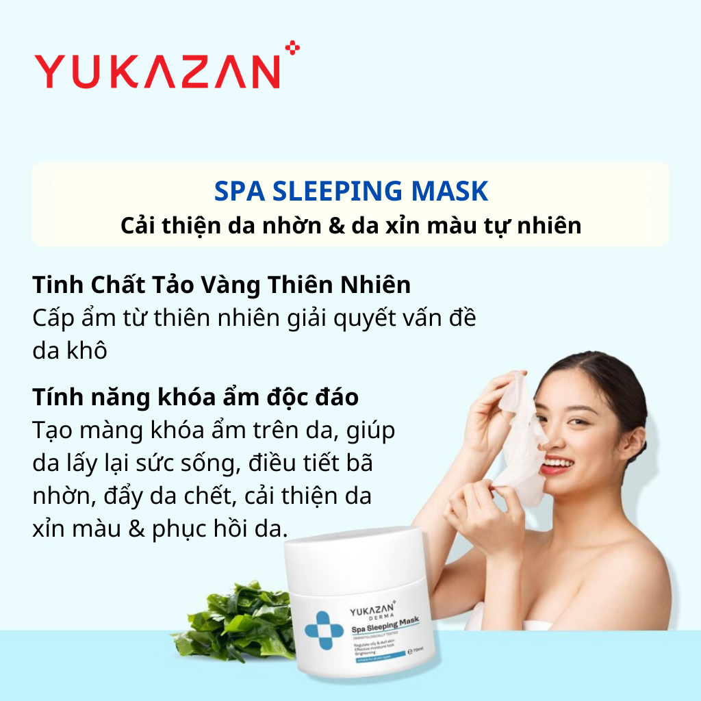 Mặt nạ ngủ dưỡng ẩm Yukazan Derma 70g Với Tảo Biển - Điều tiết dầu, Da xỉn màu, Sáng da