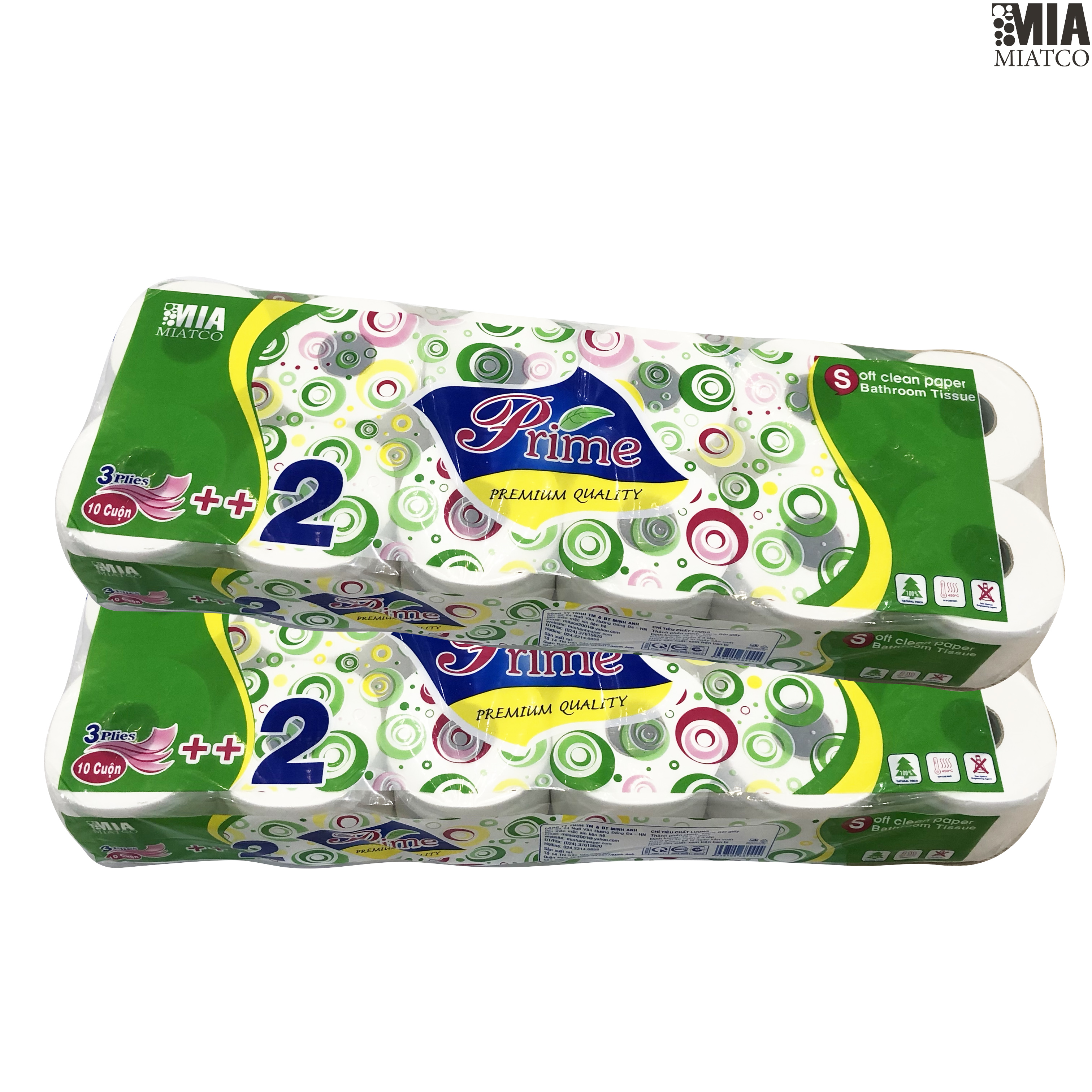 GIẤY VỆ SINH 3 LỚP PRIME CÓ LÕI - COMBO 2 DÂY MÀNG BONG BÓNG