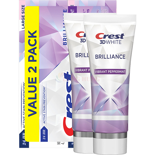 Combo kem đánh răng Crest 3D White Brilliance Vibrant (130g x 2) - Hàng chính hãng