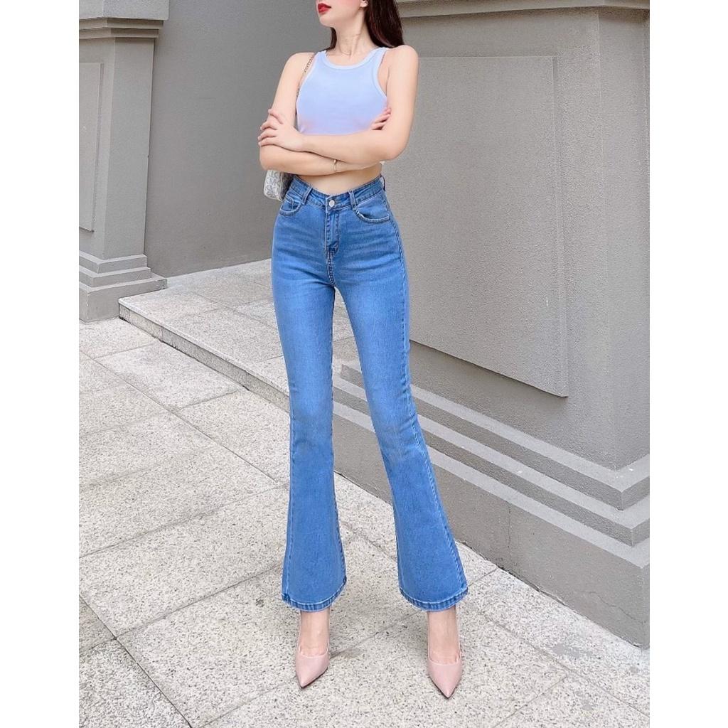 Quần Jeans Nữ Màu Xanh Nhạt Co Giãn Siêu Tôn Dáng