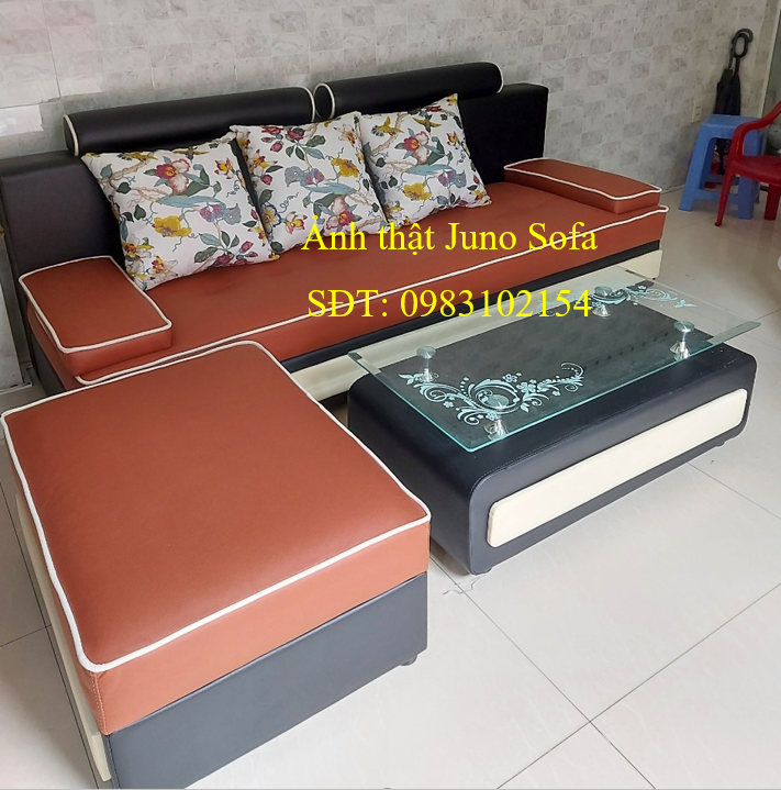 Bộ sofa văng Juno Sofa 2m2 kèm đôn 60 x 80 cm và tặng bàn Kính