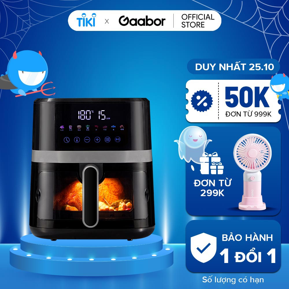 Nồi chiên không dầu cảm ứng 6.5L cửa kính Gaabor AF65T-BK01A công suất 1500W trong suốt có đèn, màn hình cảm ứng - Hàng chính hãng