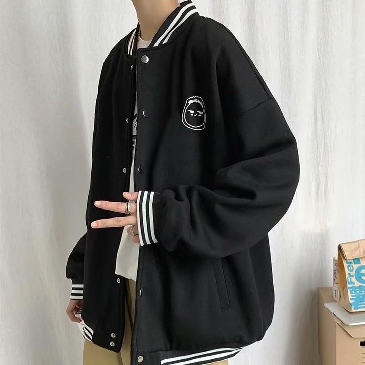 Áo Khoác Nỉ Bomber Cardigan thêu cậu bé đầu đinh Form Rộng Chất Nỉ Bông Dày Dặn Nam Nữ Unisex Thời Trang Hàn Quốc