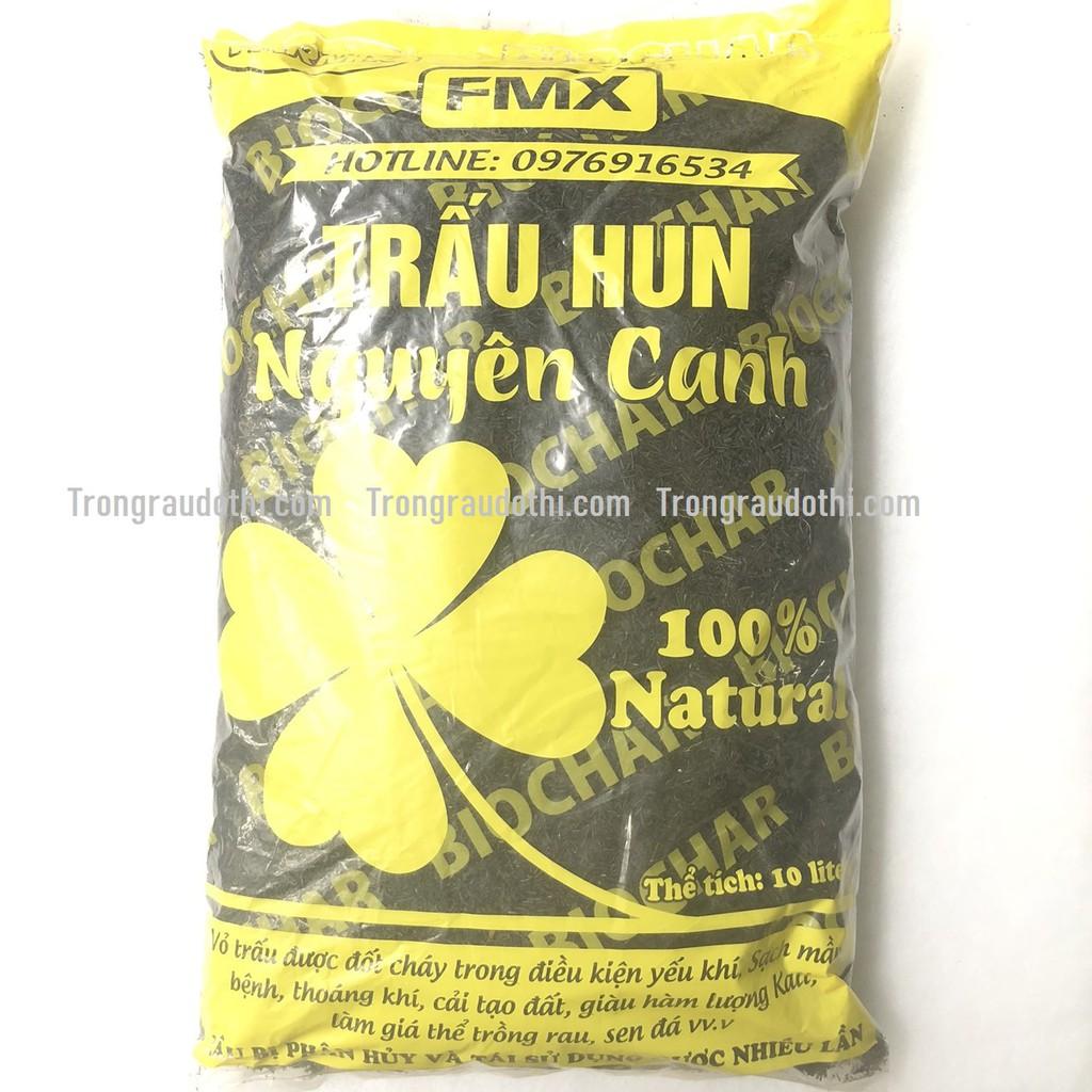 Trấu hun nguyên cánh túi 10 lít (khoảng 1.5kg) trộn đất trồng rau, hoa, cây cảnh ... cung cấp kali tự nhiên cho cây