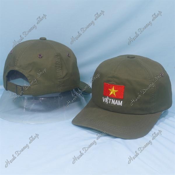 Nón kết thêu lá cờ Việt Nam hàng xịn 2 lớp có đóng sò, có khóa phía sau vòng đầu 56-60cm - Rêu đậm